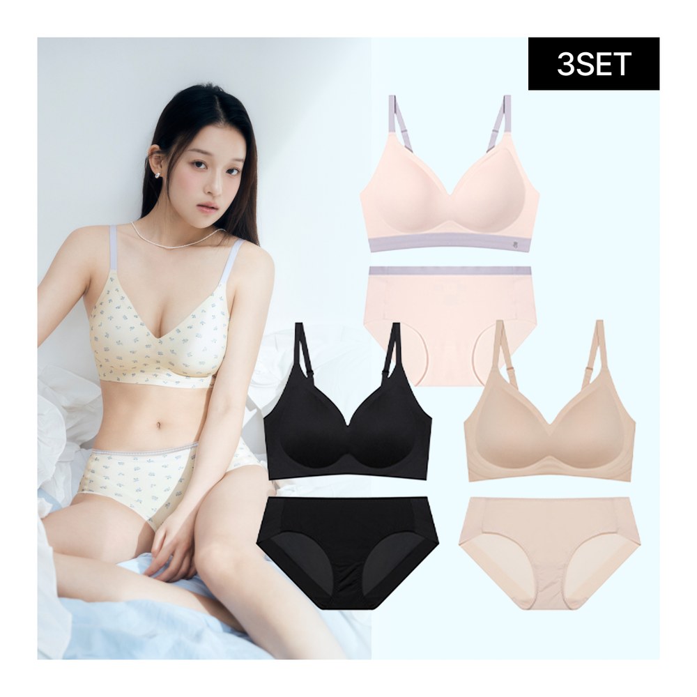 [3+3] 실루엣 심리스 레이스 브라팬티 세트 심리스 브라팬티세트