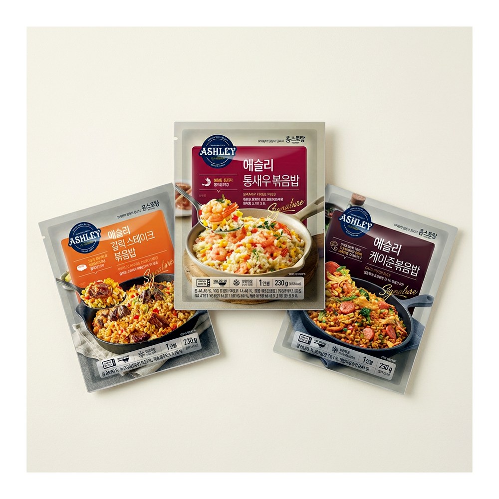 애슐리 볶음밥, 갈릭스테이크 230g 2봉 + 케이준 230g 2봉 + 통새우 230g 2봉, 6봉