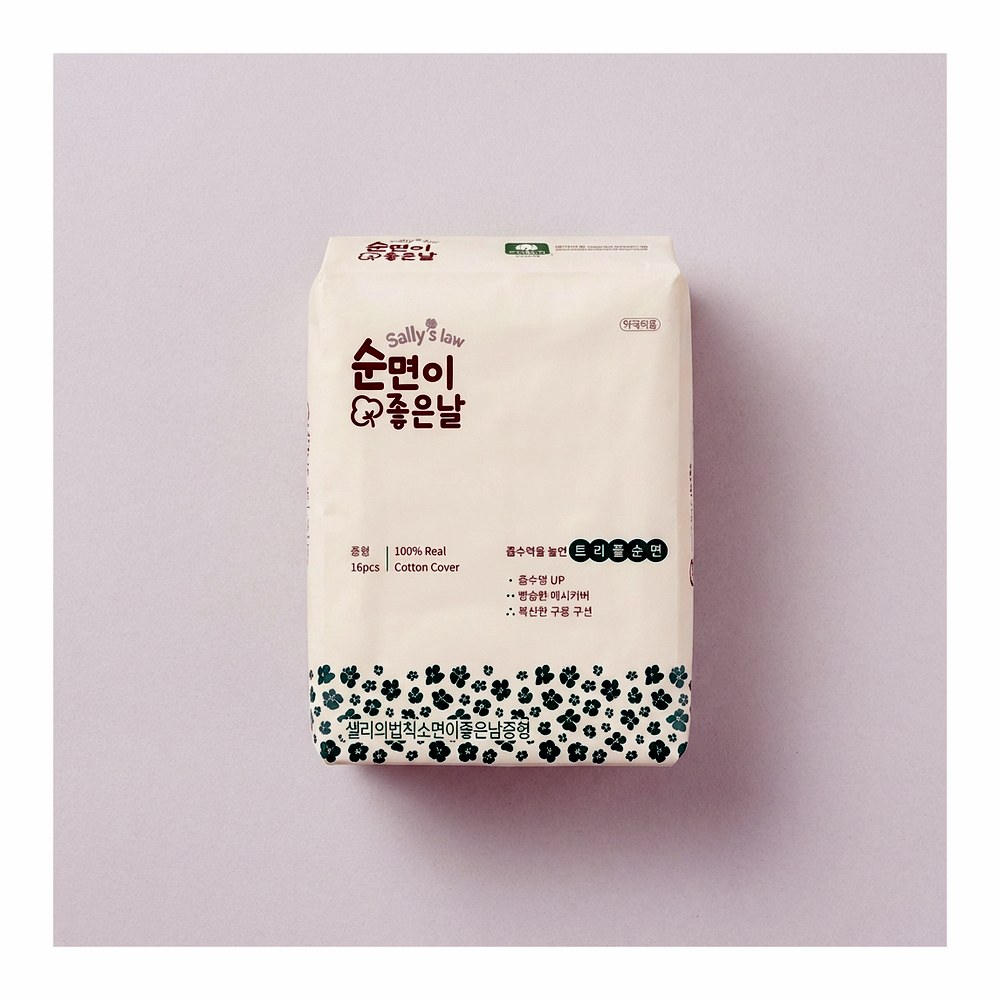 샐리의법칙 트리플 순면이좋은날 생리대, 중형, 16매, 5팩