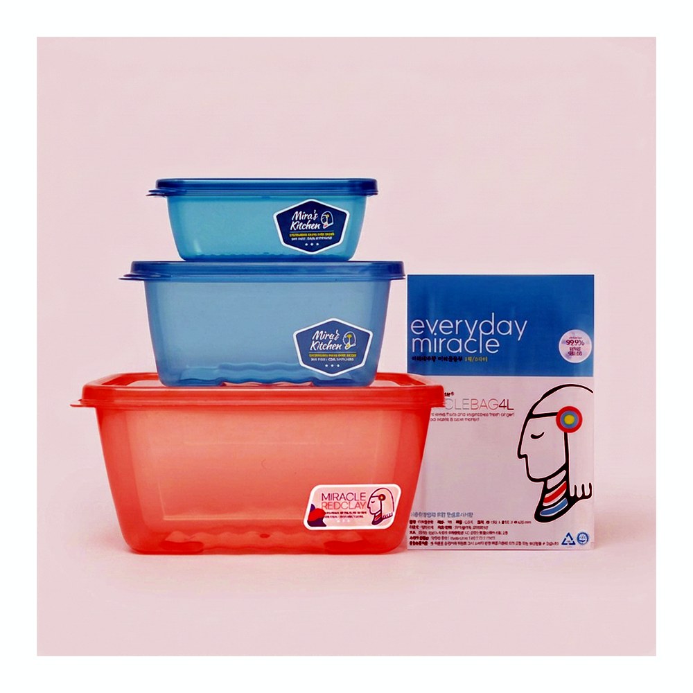 미라네주방 신선 밀폐용기, 오리지널 320ml + 오리지널 750ml + 황토 1.8L, 1세트 + 증정 미라클 봉투, 4L, 1개