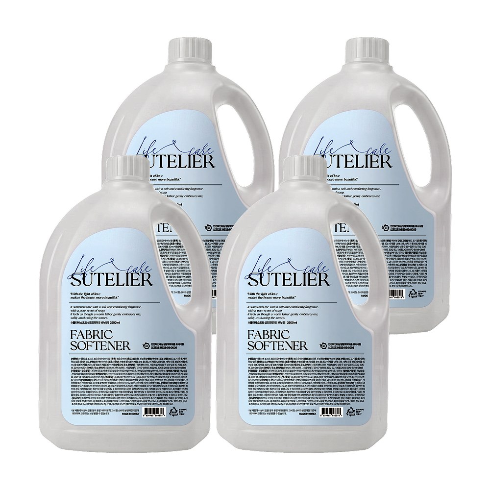 수뜰리에 소프트 섬유유연제 비누향, 2.5L, 4개