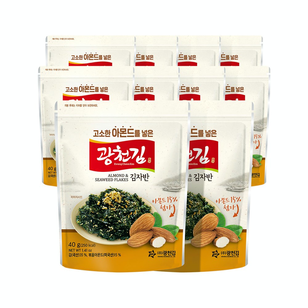 광천김 고소한 아몬드를 넣은 김자반, 40g, 10봉