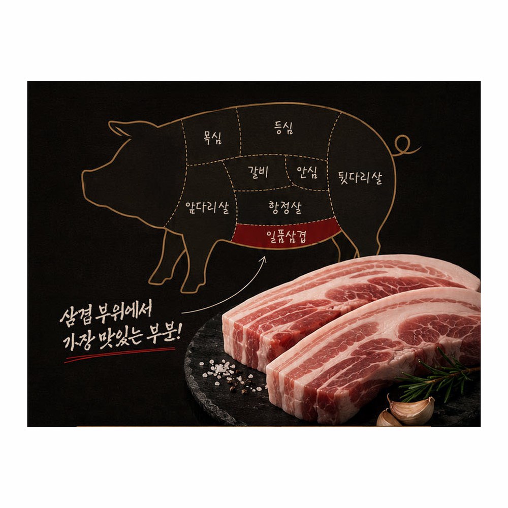 흑돼지 일품삼겹, 구이용, 1kg, 1팩