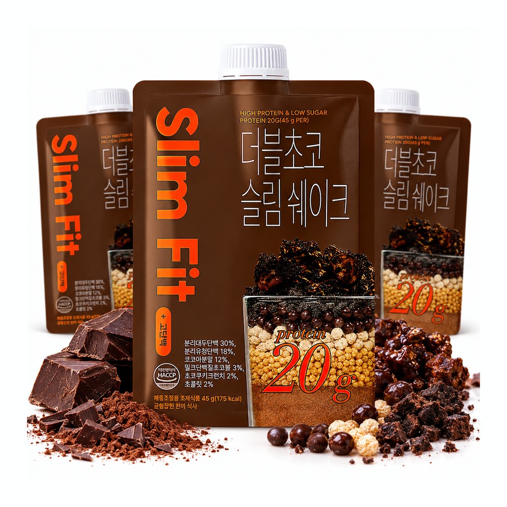 익스트림 단백질 20g 슬림쉐이크, 더블초코, 45g, 7포, 1세트