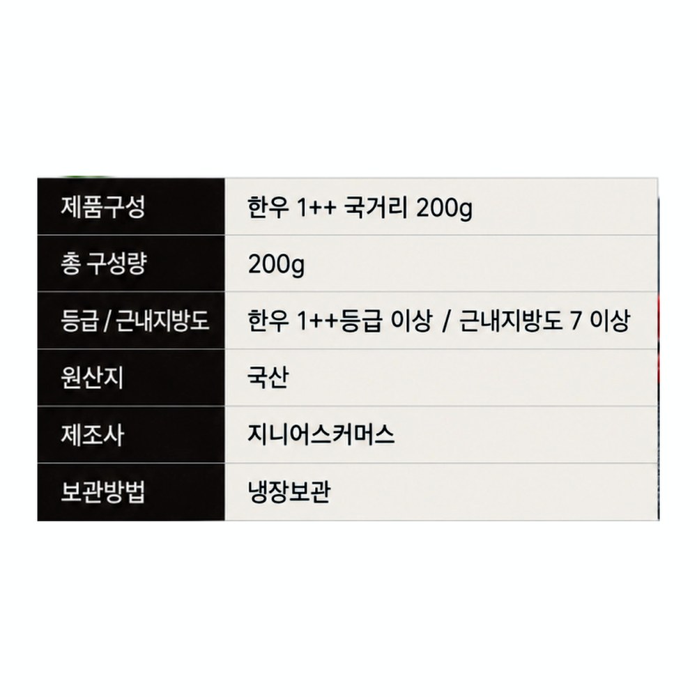 한우 1++ 국거리, 200g, 5개