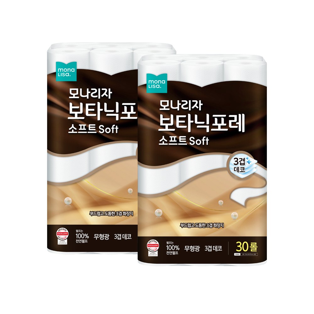 모나리자 보타닉포레 소프트 화장지, 3겹, 30m, 30롤, 2팩