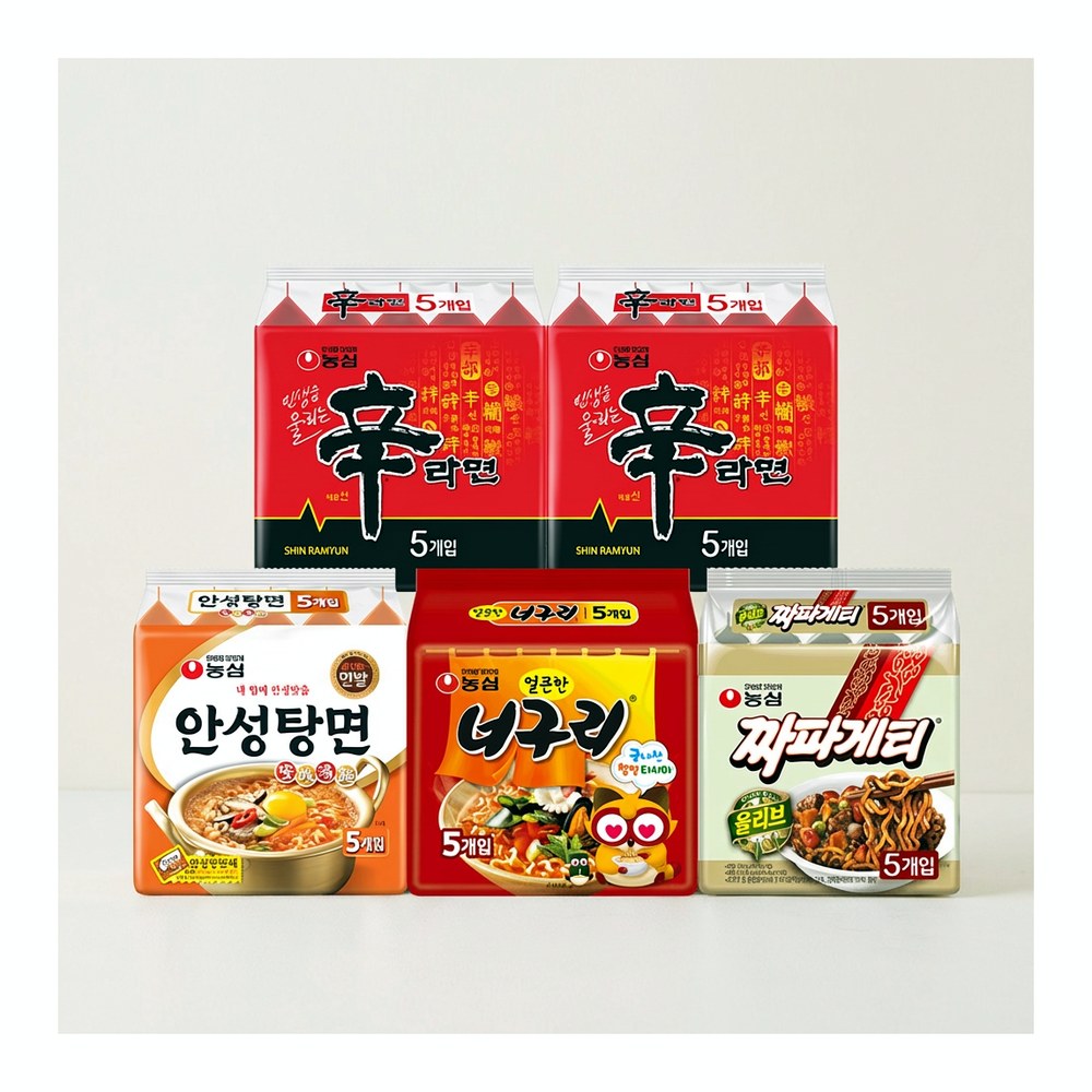 농심 신신안너짜, 신라면 10입 + 안성탕면 5입 + 너구리 5입 + 짜파게티 5입, 1박스