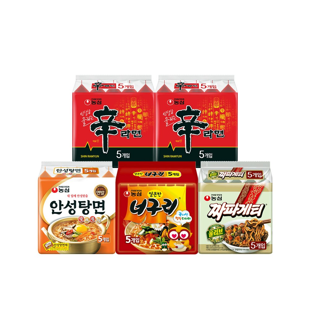 농심 신신안너짜, 신라면 10입 + 안성탕면 5입 + 너구리 5입 + 짜파게티 5입, 1박스