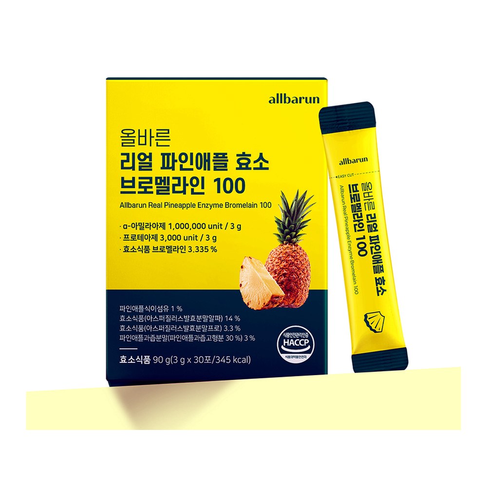 올바른 리얼 파인애플 효소 브로멜라인 100, 3g, 30포, 4개