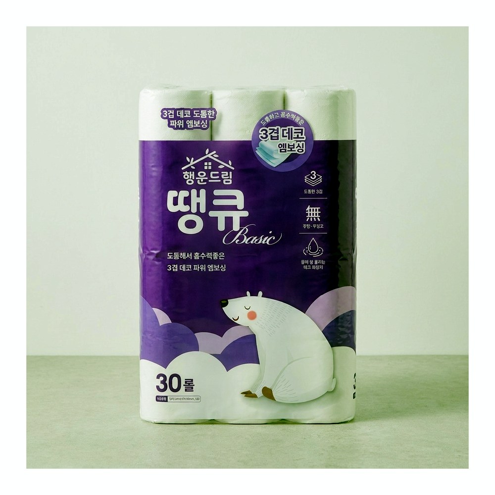 행운드림 땡큐 베이직 화장지, 3겹, 30롤, 14m, 1팩 두루마리 화장지