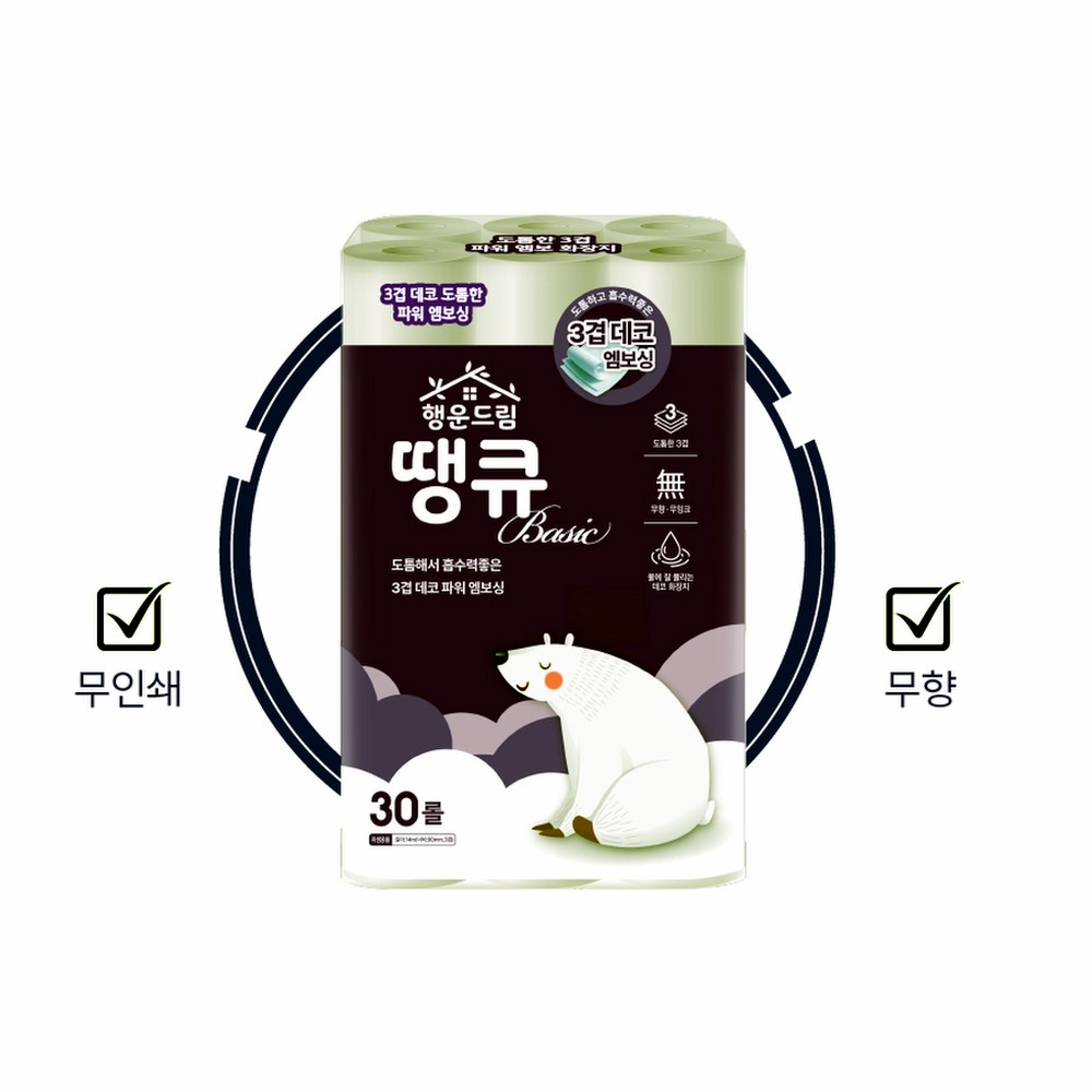 행운드림 땡큐 베이직 화장지, 3겹, 30롤, 14m, 1팩